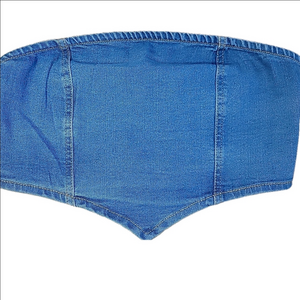 LA Armario Blue Denim Canadian Tuxedo Tube Top Size Large NWT